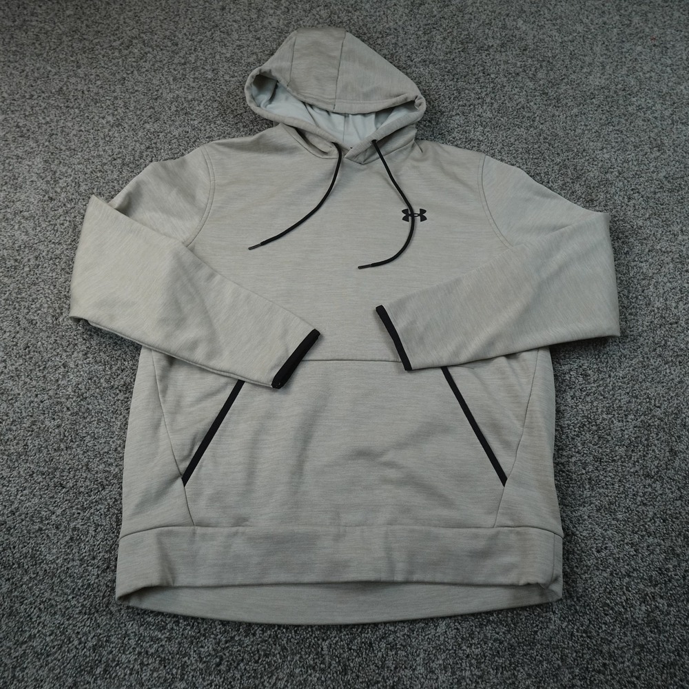 Under Armour Hoodie Mens L Beige ColdGear Fleece Pullover Sweatshirt Gym Workout
